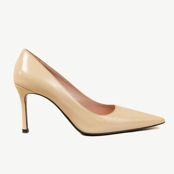 Miu Miu Cream Vernice Leather Pointed-Toe Pumps - Picture 1 of 9
